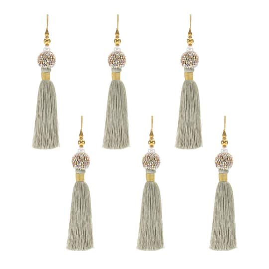 94923DS 7.5 in. Polyester & Plastic Tassel Ornament, Green & Gold - Set of 6